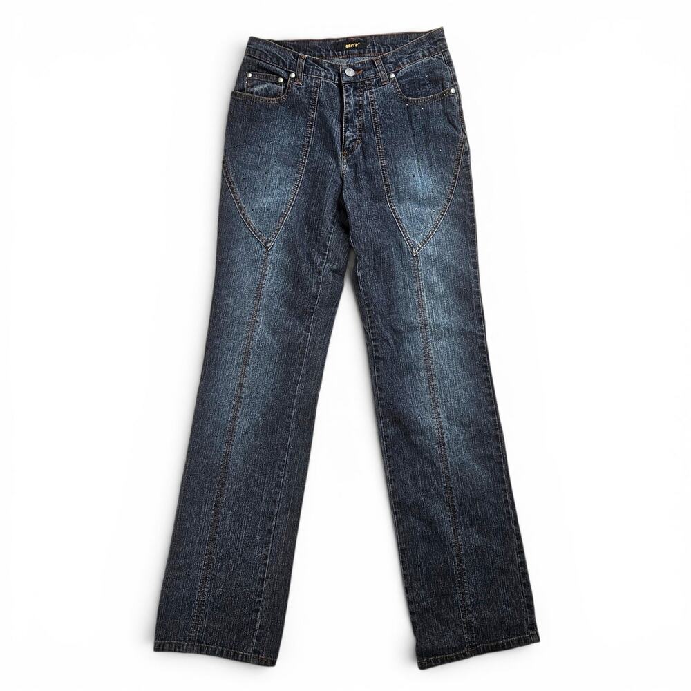 Euro Rhinestone Dark Wash Jeans Straight Leg - Size 30